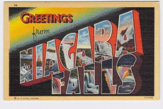 Big Large Letter Vintage Postcard Greetings From York Niagara Falls 3