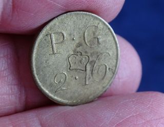 Scarce Antique Georgian Brass Coin Weight For 1/2 Guinea Gold Coin W 2044 (g)