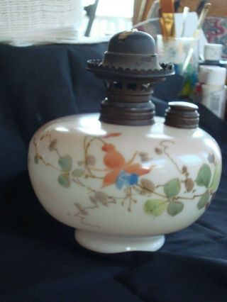 Vintage Antuque Kerosene Oil Lamp Base W/hand Painted Floral Design Pat.  1867
