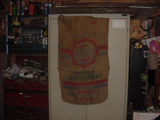Vintage Burlap Bag Sack 100 Pound Farm Bureau Cattle Supplement Hammond Indiana