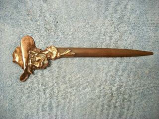 Vintage M.  C.  A.  O Heavy Bronze / Copper Metal Letter Opener Cowboy Head Dated