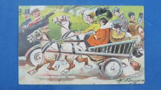 Vintage Comic Postcard 1907 Concertina Player Horse Racing Bet Winners Returning
