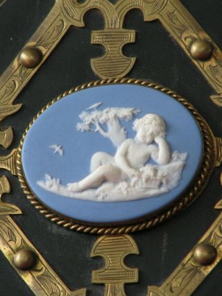 Wedgwood Mid 19th Century Blue/white Jasper Medallion Of Boys Tree And Birds