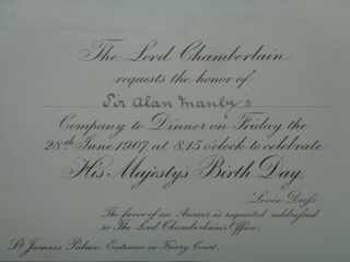 Antique Royal Invitation Birthday King Edward VII 1907 June Dr Sir Alan Manby 2
