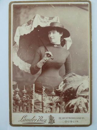 Circa 1900 Antique Cdv / Cabinet Photo - Lady With Small Waist & Umbrella Dublin