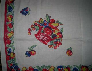 Vintage Cotton Print Cherry 1950 ' s Tablecloth 48 