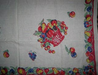 Vintage Cotton Print Cherry 1950 ' s Tablecloth 48 