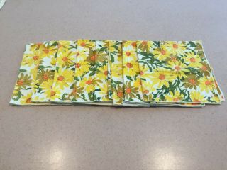 Set Of 8 Vintage Napkins Yellow Floral Mid Century Cloth Retro 16 " Flower Daisy