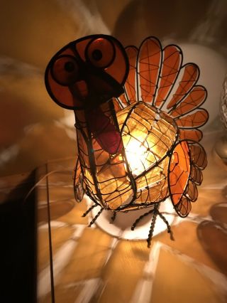 Tiffany Style Colorful Stained Glass Turkey Lamp Illuminated Light