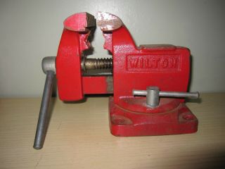 Vintage Wilton 3 1/2 Jaws Bench Vice / Vise Anvil Swivel Made In Usa Red 3 " Jaw