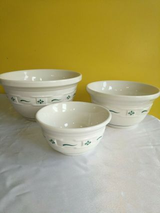 Longaberger Heritage Green Woven Traditions Mixing Bowls Set Of 3 Euc