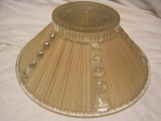 Vtg 1940? Art Deco Creamy Tan? Glass/clear Ribbed Cabochon Ceiling Light Shade