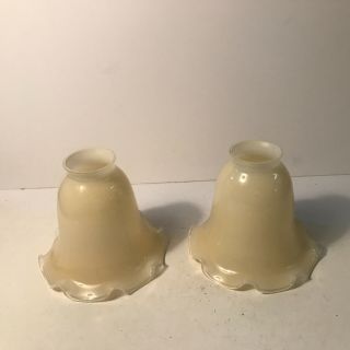 Antique Matching Pair Cream Ruffled Glass Shades Lamp Fixture