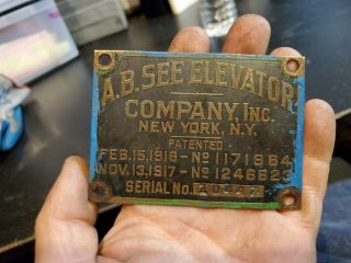 Antique Vintage A.  B.  See Elevator Plates Bronze