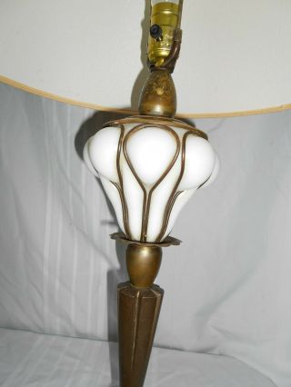 Vintage Regency Cage Glass White Bubble Table Lamp Brass Marble Base 36 " Tall
