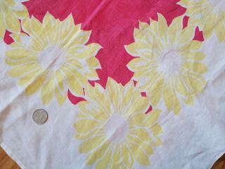 Vintage Mid Century Cotton Tablecloth Red Yellow Sunflowers 47x50