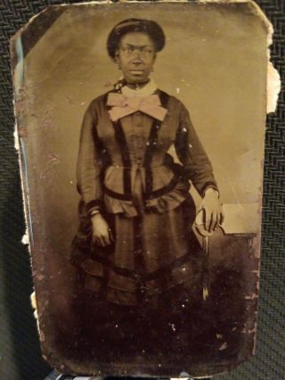 African American Woman Sixth Plate Tintype Hand Colored.