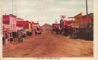 Goldfield Nv Main Street Horse & Wagons Storefronts Postcard.