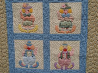 Hand Crafted Clown Quilt Applique Wall Hanging Lap Crib Throw 40” X 52”