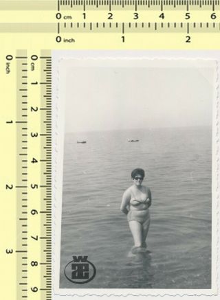 002 Bikini Woman On Beach,  Swimsuit Lady Pose Old Photo Snapshot
