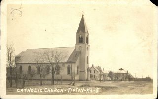 Catholic Church Tipton Kansas Rppc Real Photo To Olpe Ks 1913