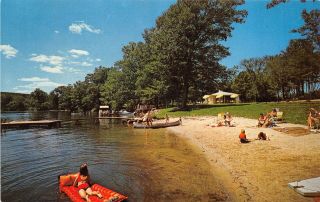 Preston Connecticut 1960s Postcard Beach The Inn On Lake Waramaug