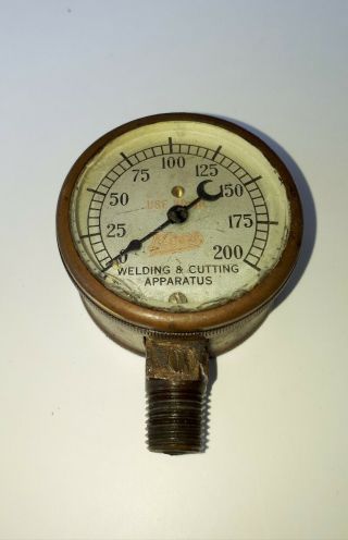 Antique Circa 1919 Brass Meco Welding & Cutting Apparatus Pressure Gauge
