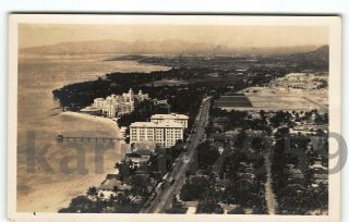 1930s Aerial Photo Moana & Royal Hawaiian Hotels Rppc Postcard Old Waikiki