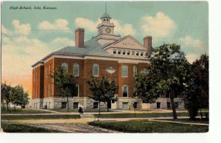 1913 Iola Kansas Kans Ks Postcard High School K228