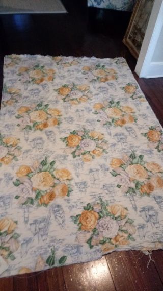 Vintage Estate Toile Cabbages Roses Fabric 1 1/2 Yards Barkcloth?