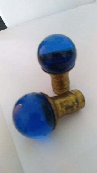 1 Vintage Cobalt Blue Glass Lamp Ball Finial Made To Screw On Harp