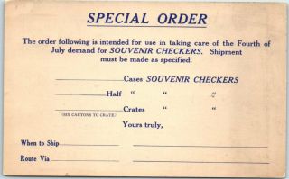 Chicago Advertising Postcard " Souvenir Checkers " Shotwell Mfg.  Co.  4th Of July