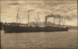 Steamship President Lincoln Hamburg - Amerika Hamburg Amerika Line Postcard
