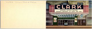 1940s Chicago 2 - Panel Linen Advertising Postcard Clark Theater Christmas Card