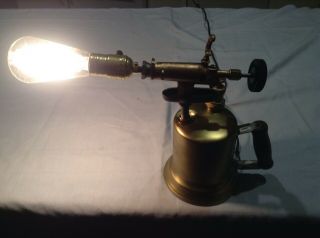 Antique Vintage Lenk Brass Blow Torch Steampunk Industrial Table Lamp