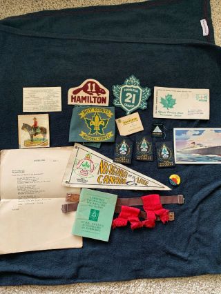 Vintage Boy Scout 1955 Jamboree Memorabilia Patches Pins Canada Niagara Pendant