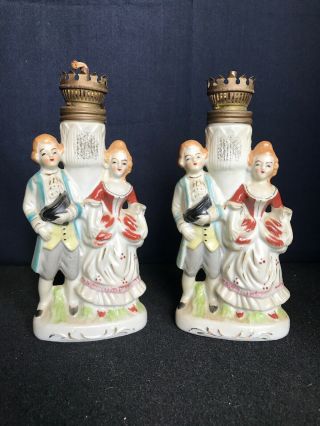 Lamps Pair Vintage Porcelain Made In Japan Colonial Figurines Oil Burner B16