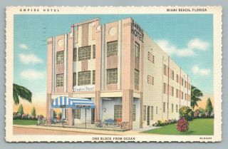 Empire Hotel Miami Beach Vintage Linen Postcard Early Art Deco Architecture 1937