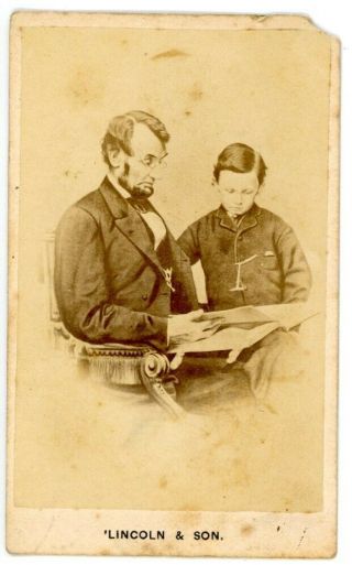 Vintage Cdv - President Abraham Lincoln & Son - Civil War Photograph