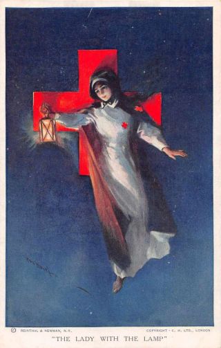 Red Cross Nurse Fantasy " Lady With The Lamp " Vintage Postcard Je228938