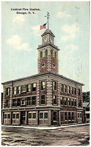 1912 Postcard View Of Central Fire Station House Owego York Ny Mailed