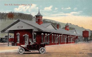 D91/ Owego York Ny Postcard C1910 Erie Railroad Depot Station 3