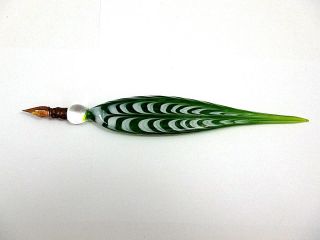 Murano Glass Green & White Feather W/ Gold Color Pen / Letter Opener