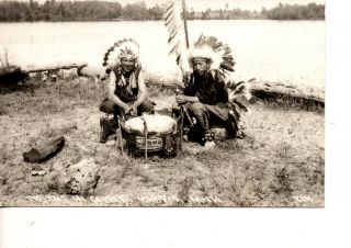 Rppc American Indian Full Regalia & Headdress Drum Copper Harbor Mi 849