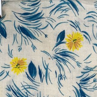 Vintage 30s Open Feedsack Feedbag White Yellow Blue Floral Print Fabric Cotton 3