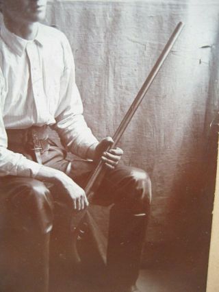 RARE Old 19th Century Cowboy w Knife - Revolver - Shotgun Photo 5
