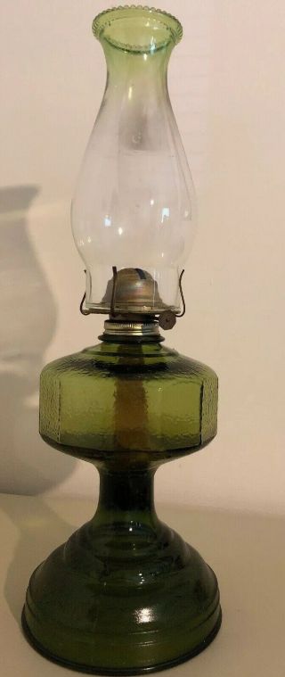 Antique Green Depression Glass Oil Kerosene Lamp Base With Eagle Burner