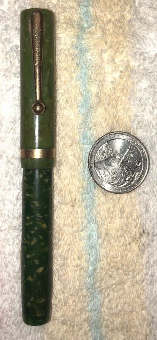 Vintage Green Marble Sheaffer White Dot Flat Top 14k Nib Fountain Pen