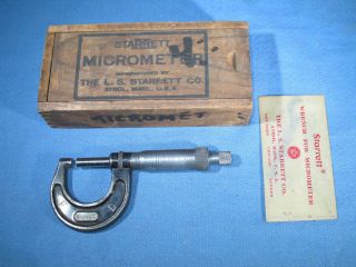Vintage Starrett 436 - 1 " 0 - 1 " Outside Micrometer Ratchet Stop W/lock Wood Box