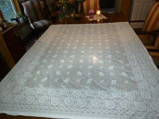Vintage Full Length Lace Curtain Panel Roses Floral Cotton/polyester 74 X 60 "